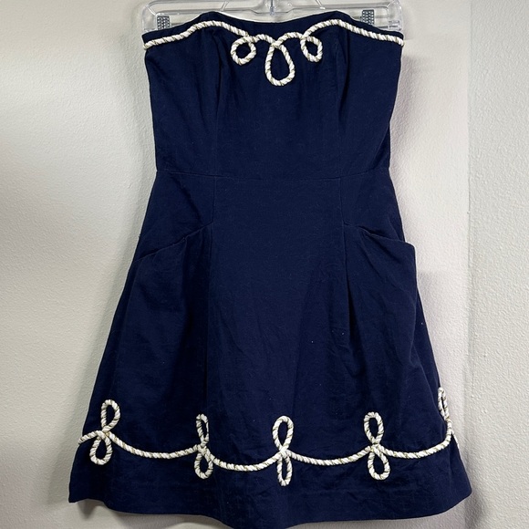 Lilly Pulitzer Blossom Anchor Navy Nautical Strapless Dress 0 - Picture 3 of 5